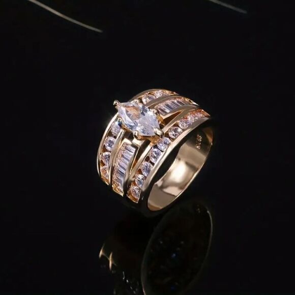 Triple-Row Cubic Zirconia Ring Size 9 - Picture 10 of 11